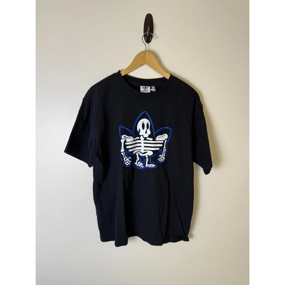 Adidas Originals Black Skeleton Trefoil T Shirt Graphic Mens L Black - Picture 1 of 7